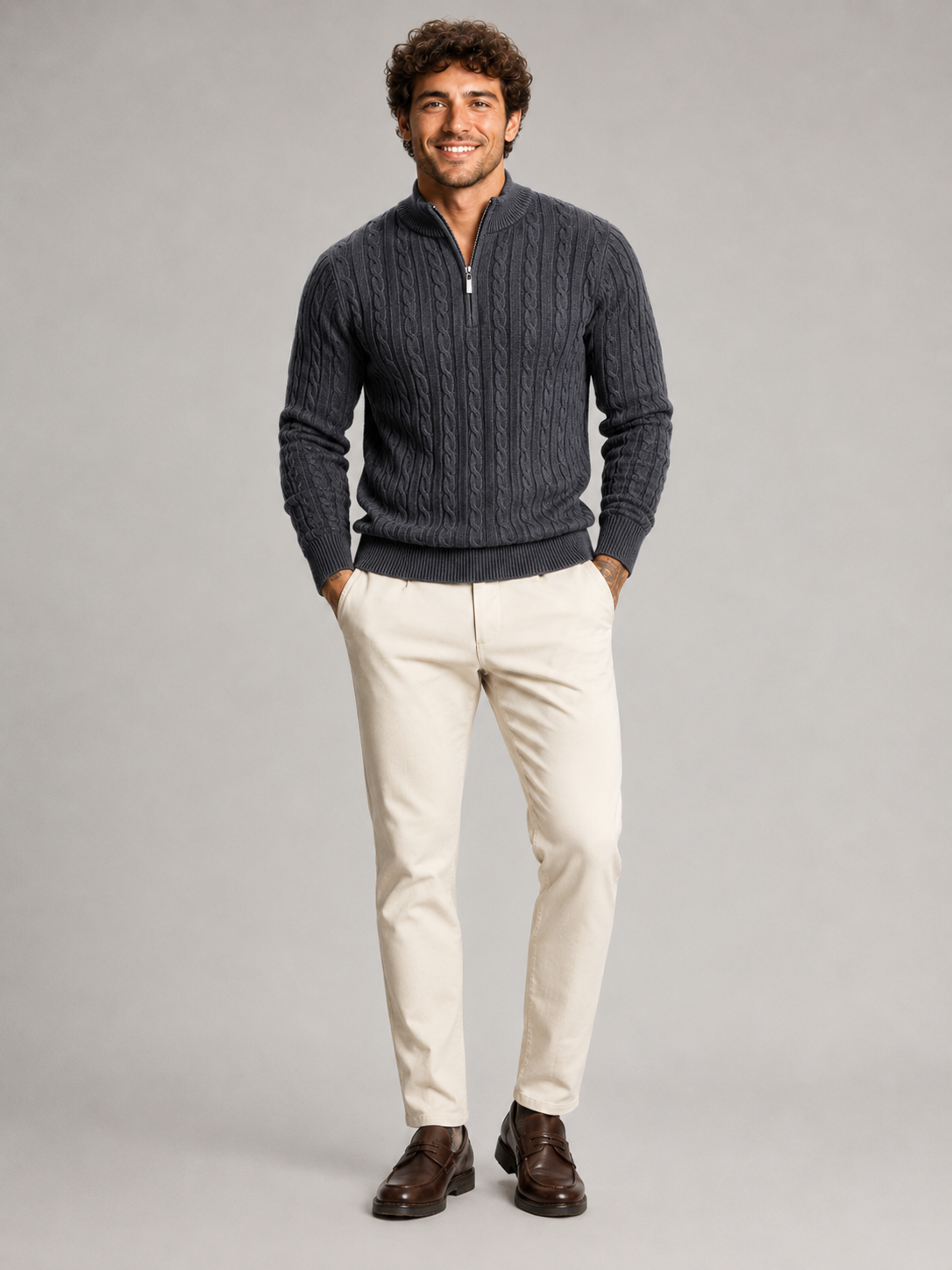 Men's Cable Knit Half-Zip Sweater