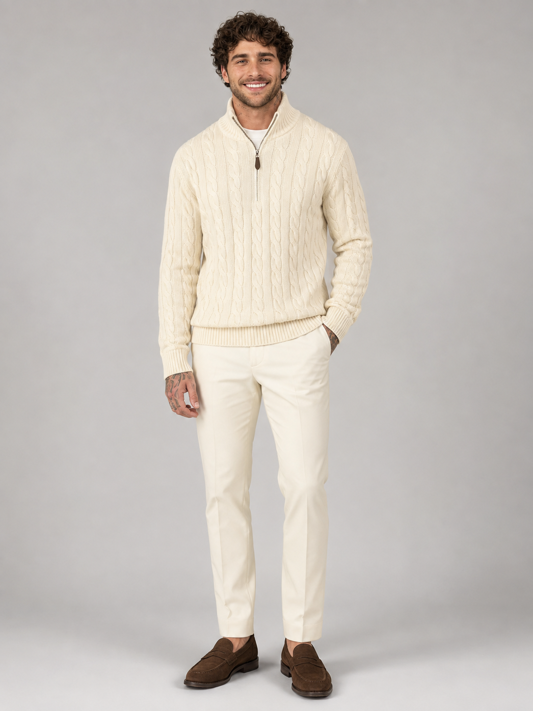 Men's Half-Zip Cable Knit Jumper