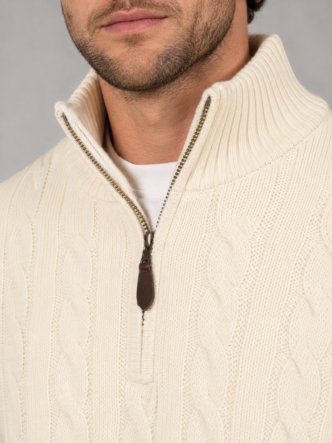 Men's Half-Zip Cable Knit Jumper