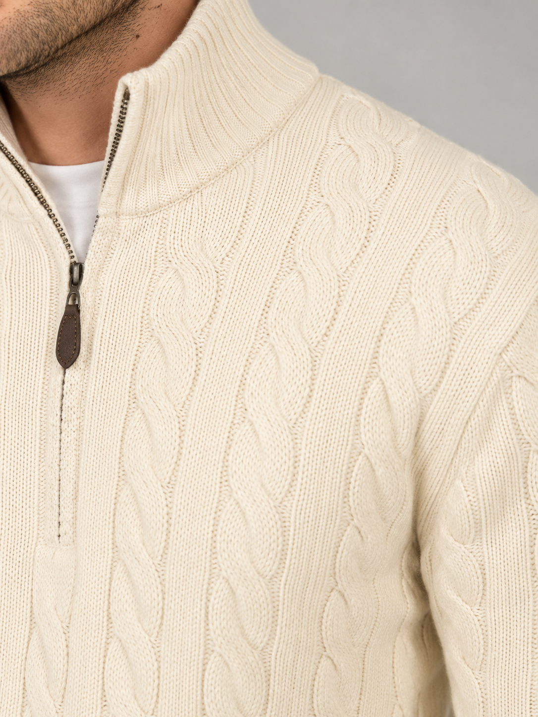 Men's Half-Zip Cable Knit Jumper