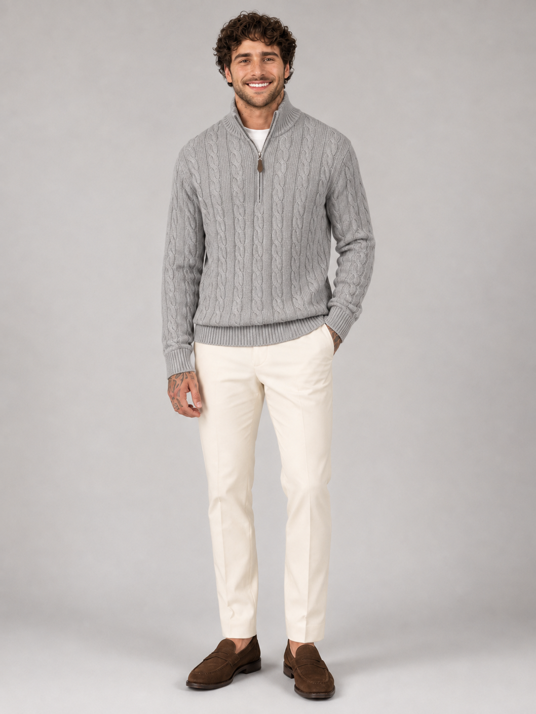 Men's Half-Zip Cable Knit Jumper
