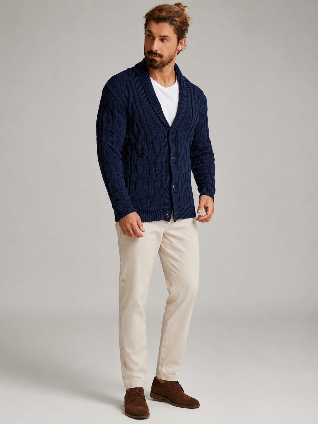 Men's Shawl Collar Cable Knit Cardigan