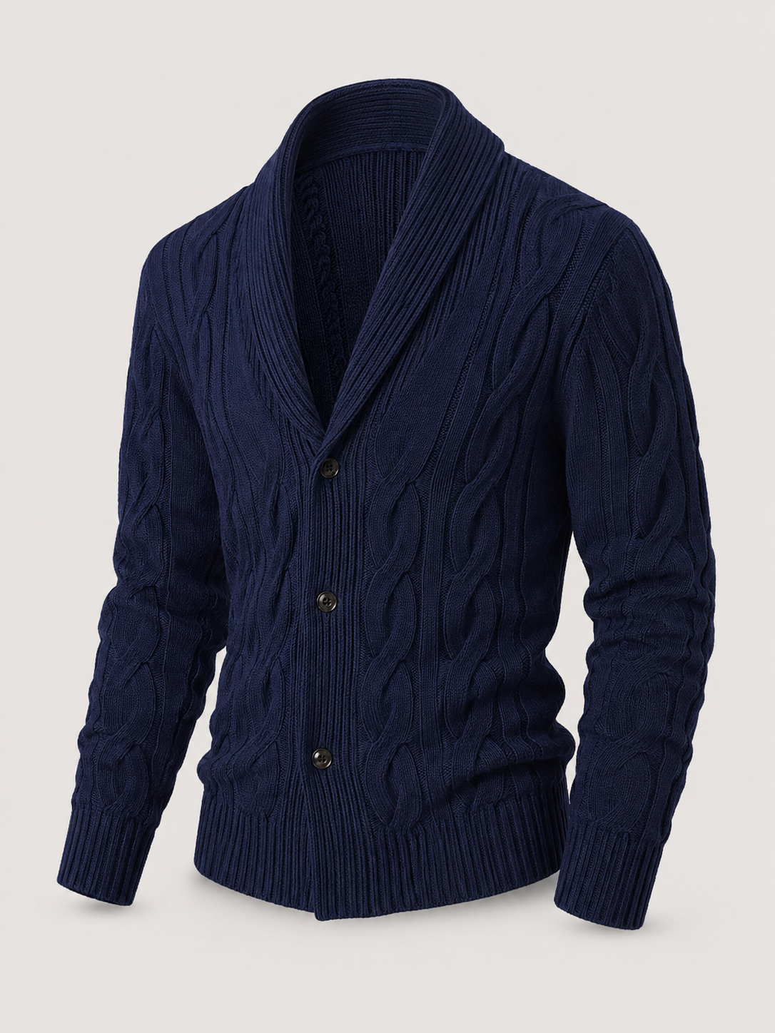 Men's Shawl Collar Cable Knit Cardigan