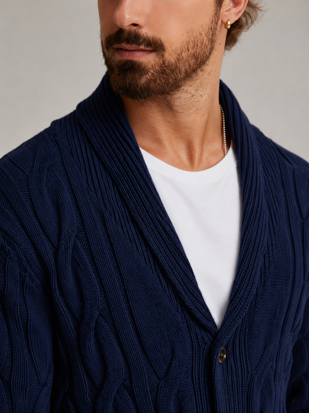Men's Shawl Collar Cable Knit Cardigan
