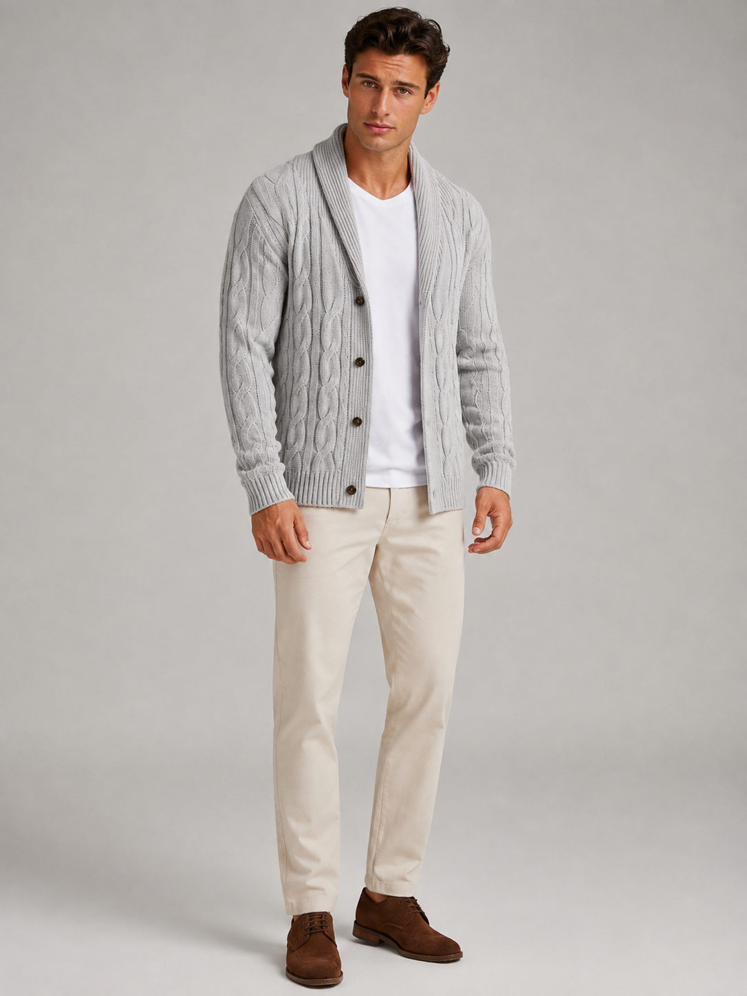 Men's Shawl Collar Cable Knit Cardigan
