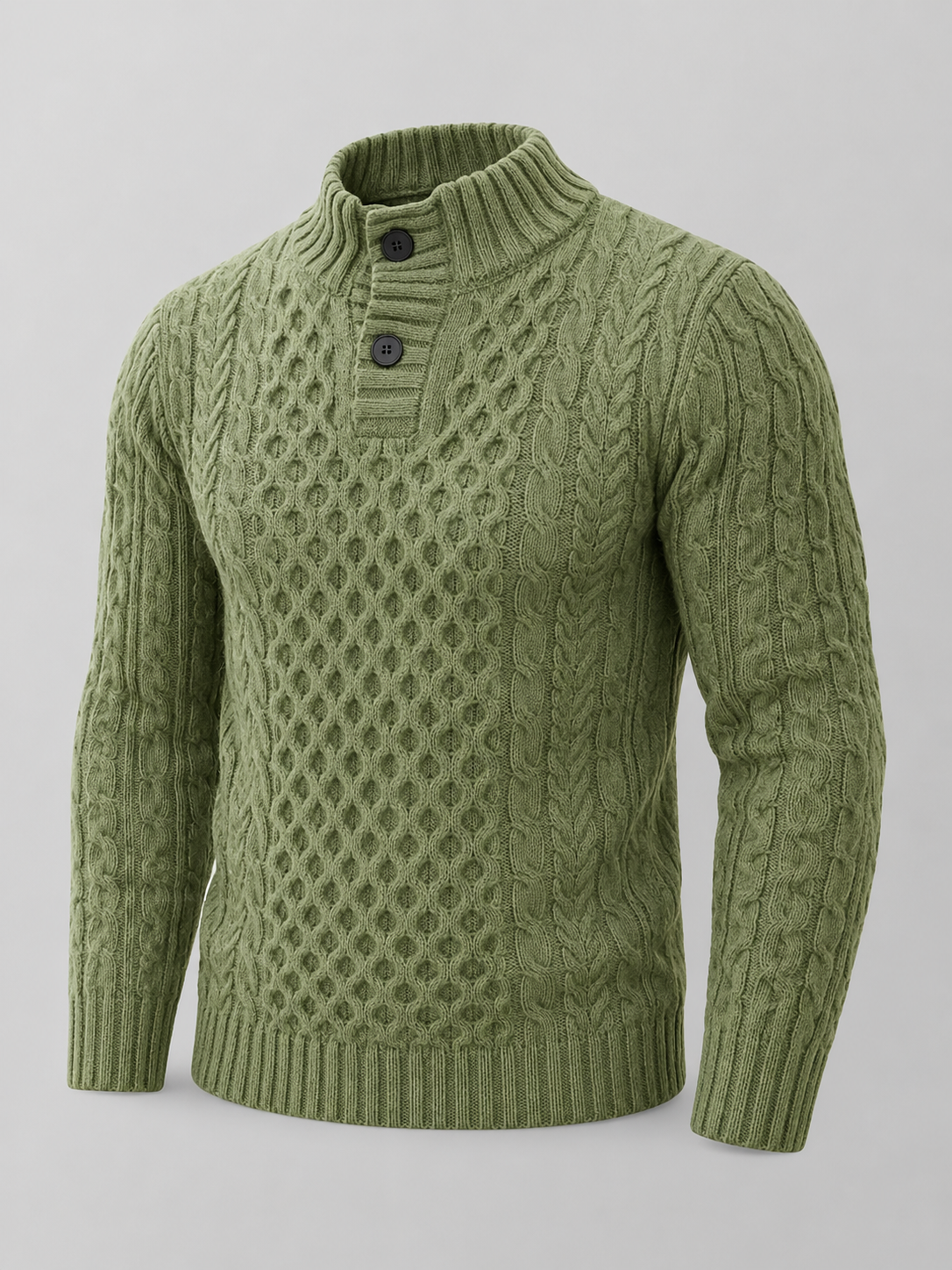 Men's Cable Knit Button Neck Sweater