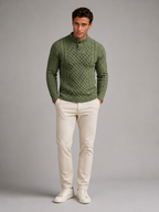 Men's Cable Knit Button Neck Sweater