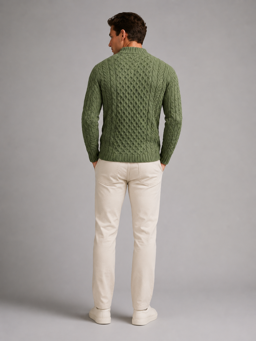 Men's Cable Knit Button Neck Sweater
