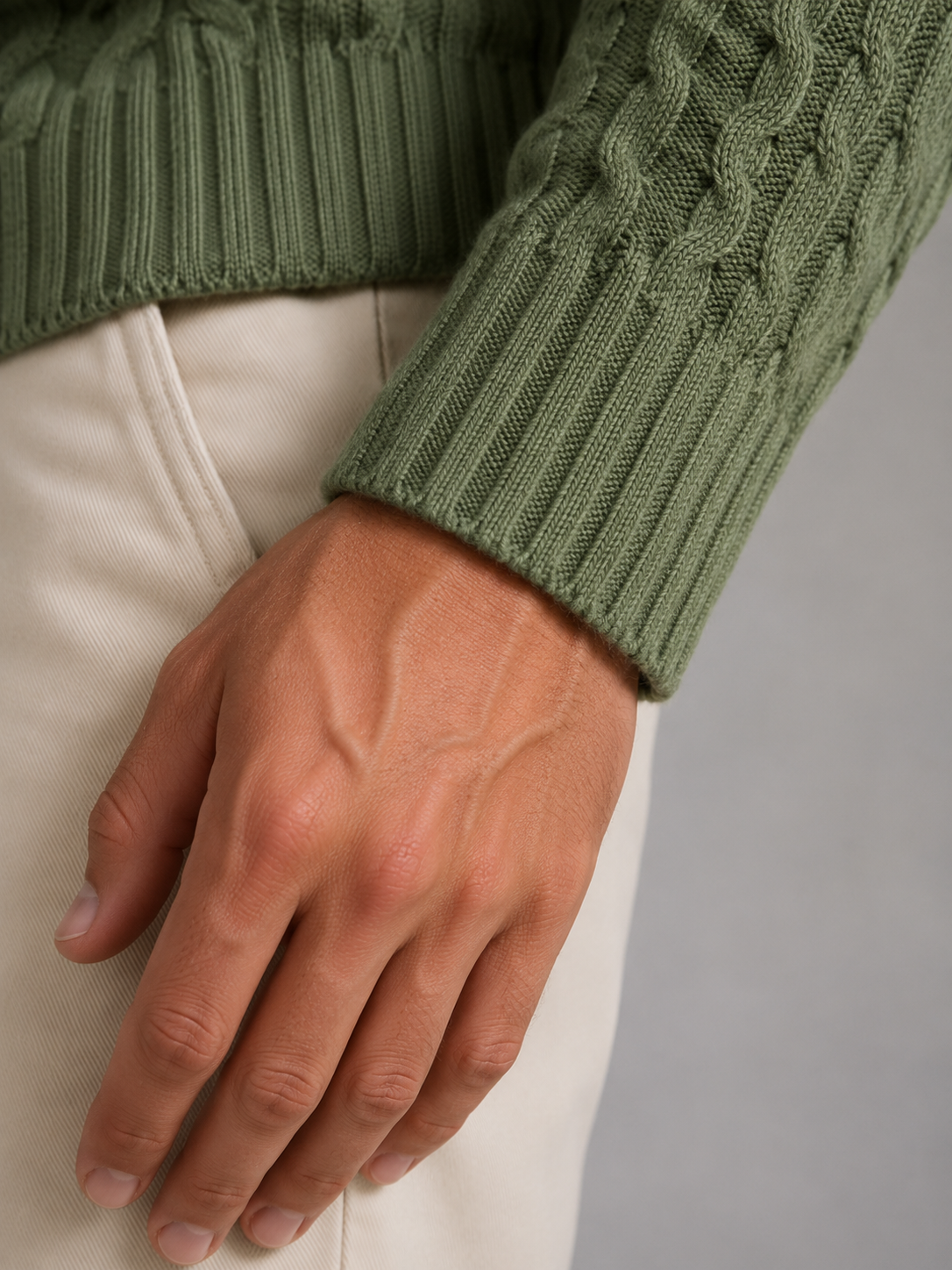Men's Cable Knit Button Neck Sweater