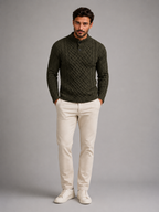 Men's Cable Knit Button Neck Sweater