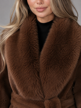 Women's Belted Faux Fur Collar Coat