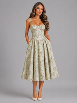 Women's Floral Corset Sweetheart Midi Dress