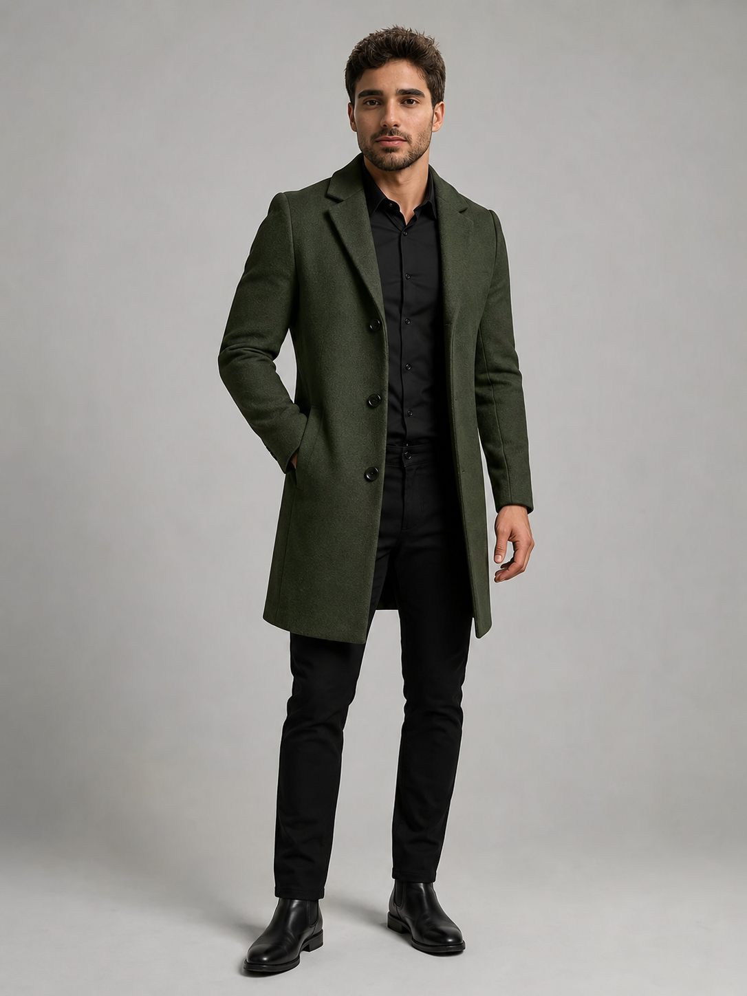Men's Single-Breasted Tailored Overcoat