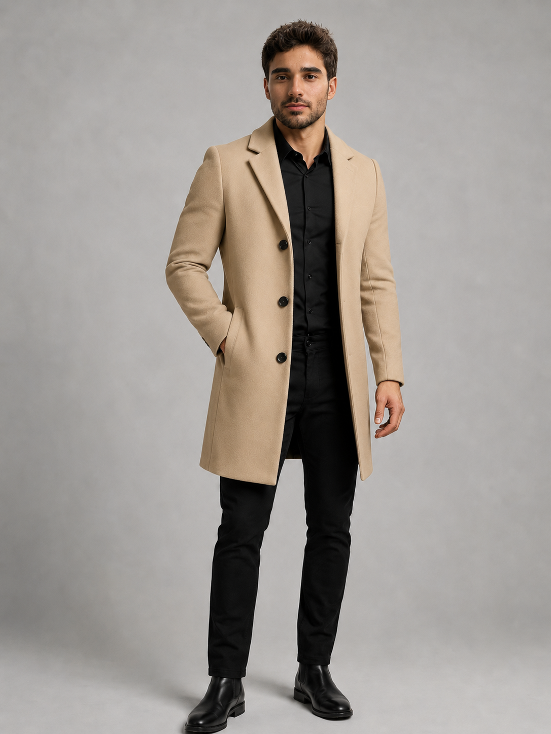 Men's Single-Breasted Tailored Overcoat