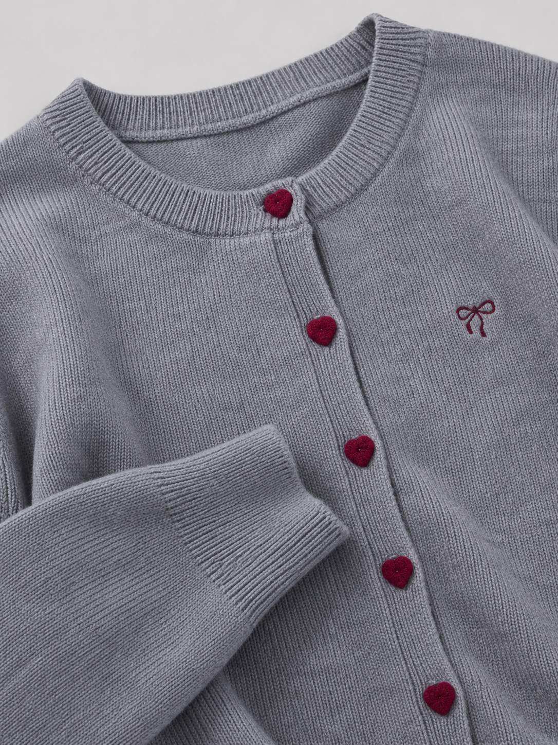 Women's Heart-Button Knit Cardigan With Bow Embroidery