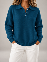 Women's Button Polo Jumper | Collared Relaxed Knit Sweater