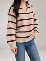 Women's Striped Collared Jumper | Open Neck Relaxed Knit