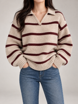 Women's Striped Collared Jumper | Open Neck Relaxed Knit
