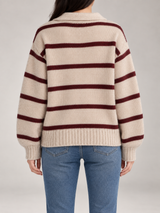Women's Striped Collared Jumper | Open Neck Relaxed Knit