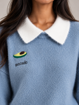 Women's Contrast Collar Jumper | Embroidered Crew Neck Knit