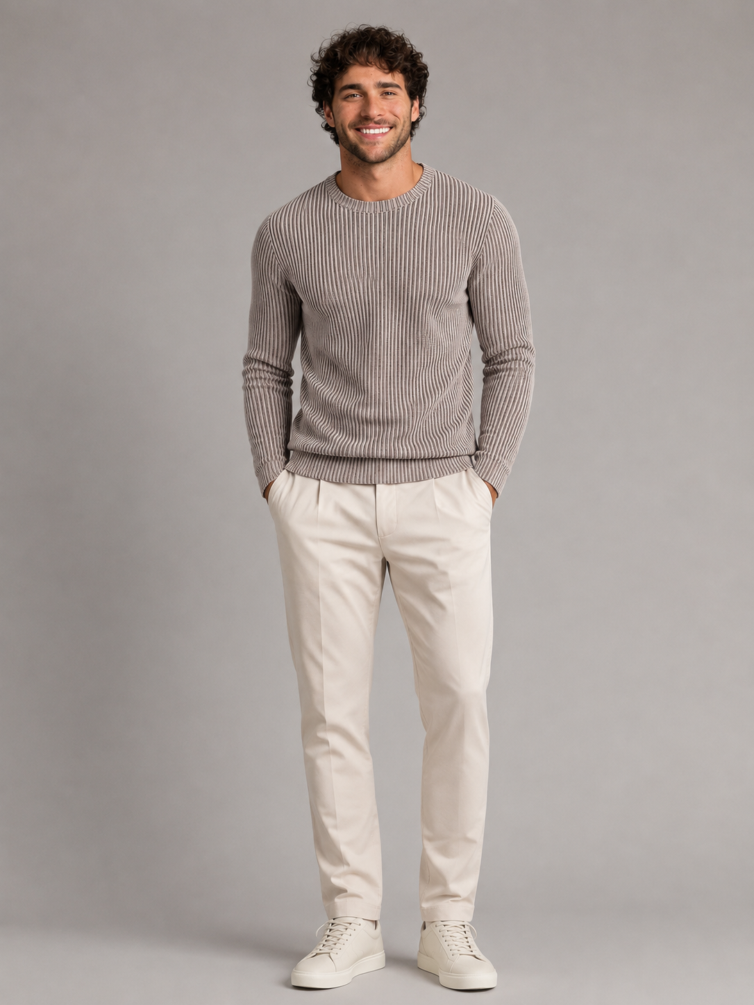 Men's Two-Tone Ribbed Knit Sweater