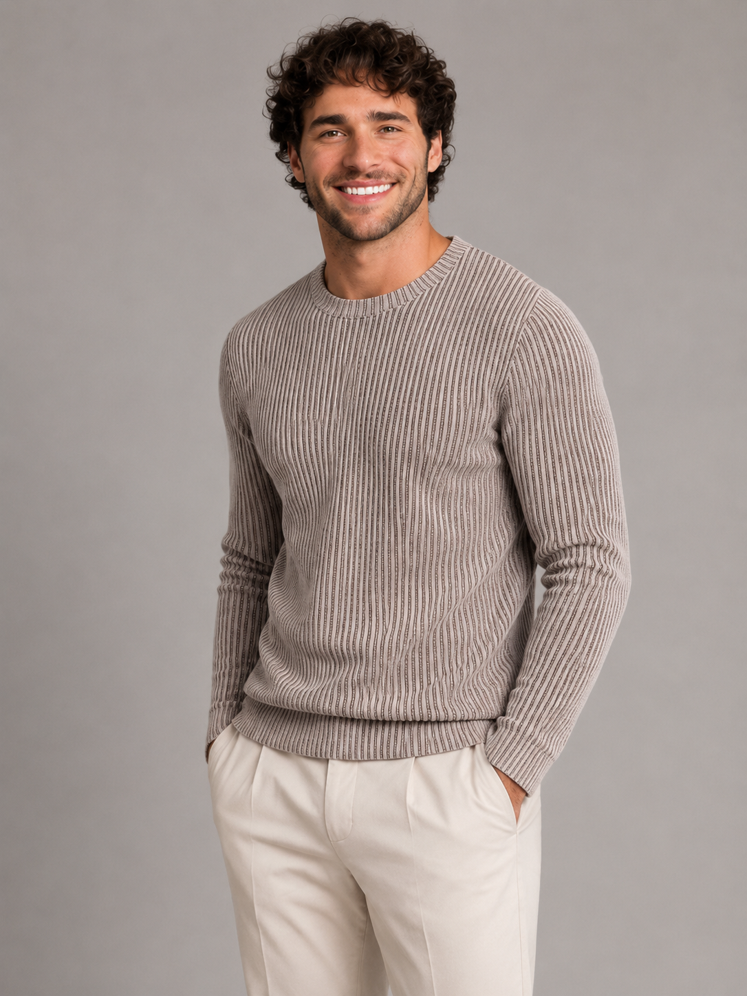 Men's Two-Tone Ribbed Knit Sweater
