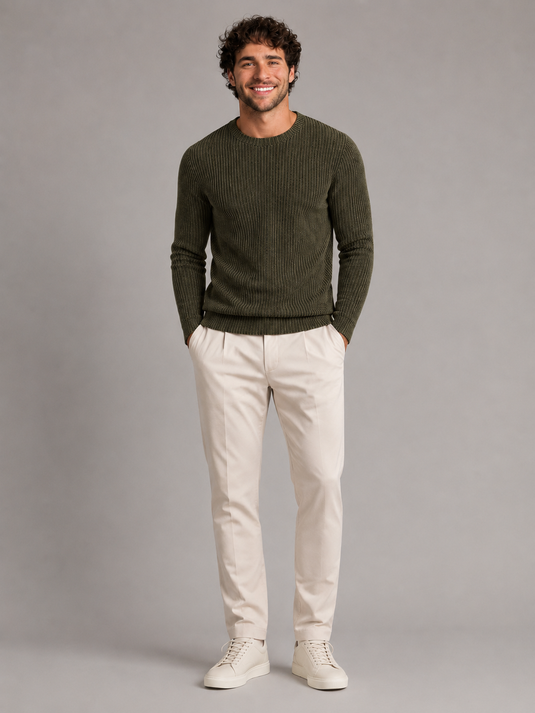 Men's Two-Tone Ribbed Knit Sweater