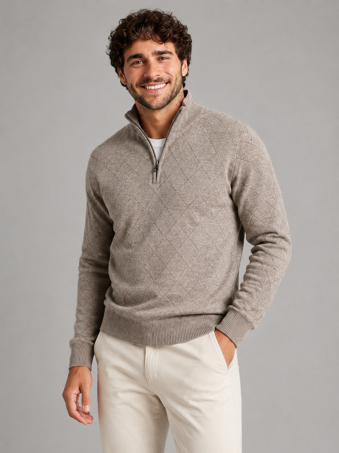 Men's Diamond Knit Quarter-Zip Sweater