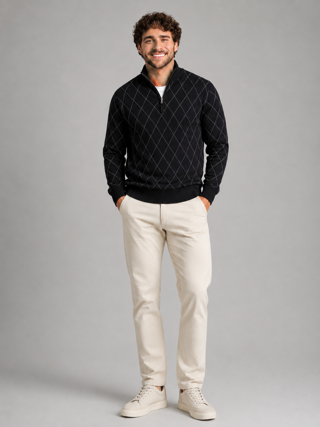 Men's Diamond Knit Quarter-Zip Sweater