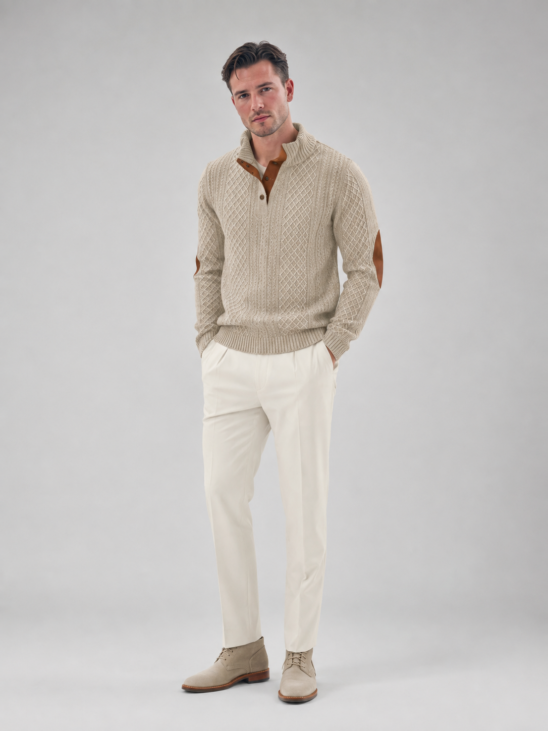 Men's Elbow Patch Cable Knit Sweater