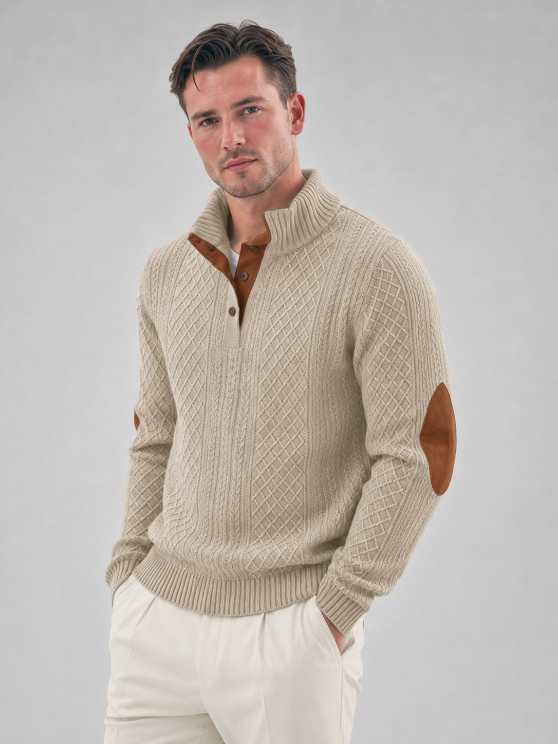 Men's Elbow Patch Cable Knit Sweater