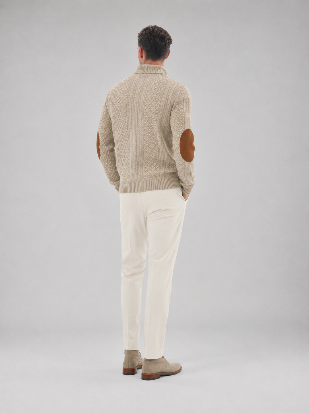 Men's Elbow Patch Cable Knit Sweater