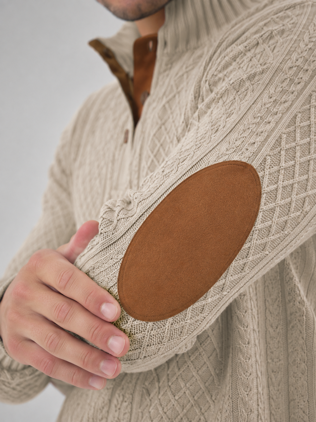 Men's Elbow Patch Cable Knit Sweater
