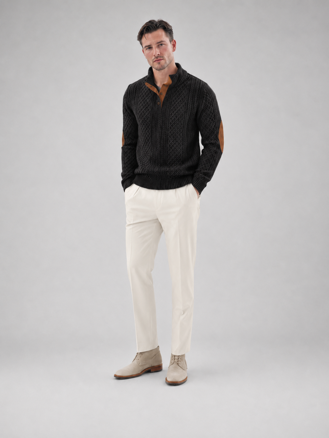 Men's Elbow Patch Cable Knit Sweater