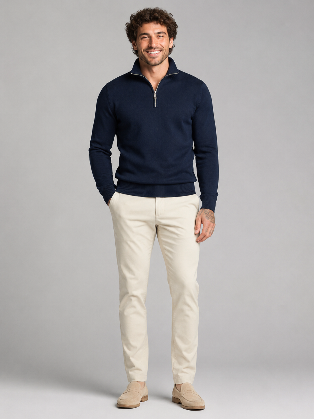 Men's Quarter-Zip Stand Collar Pullover