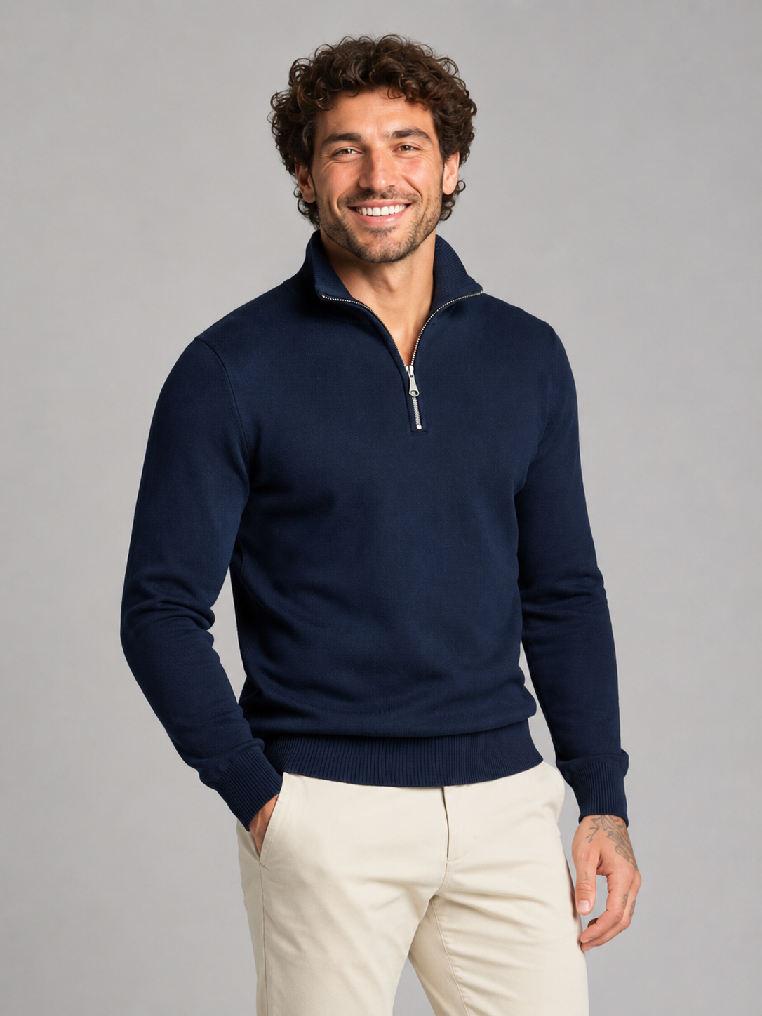 Men's Quarter-Zip Stand Collar Pullover