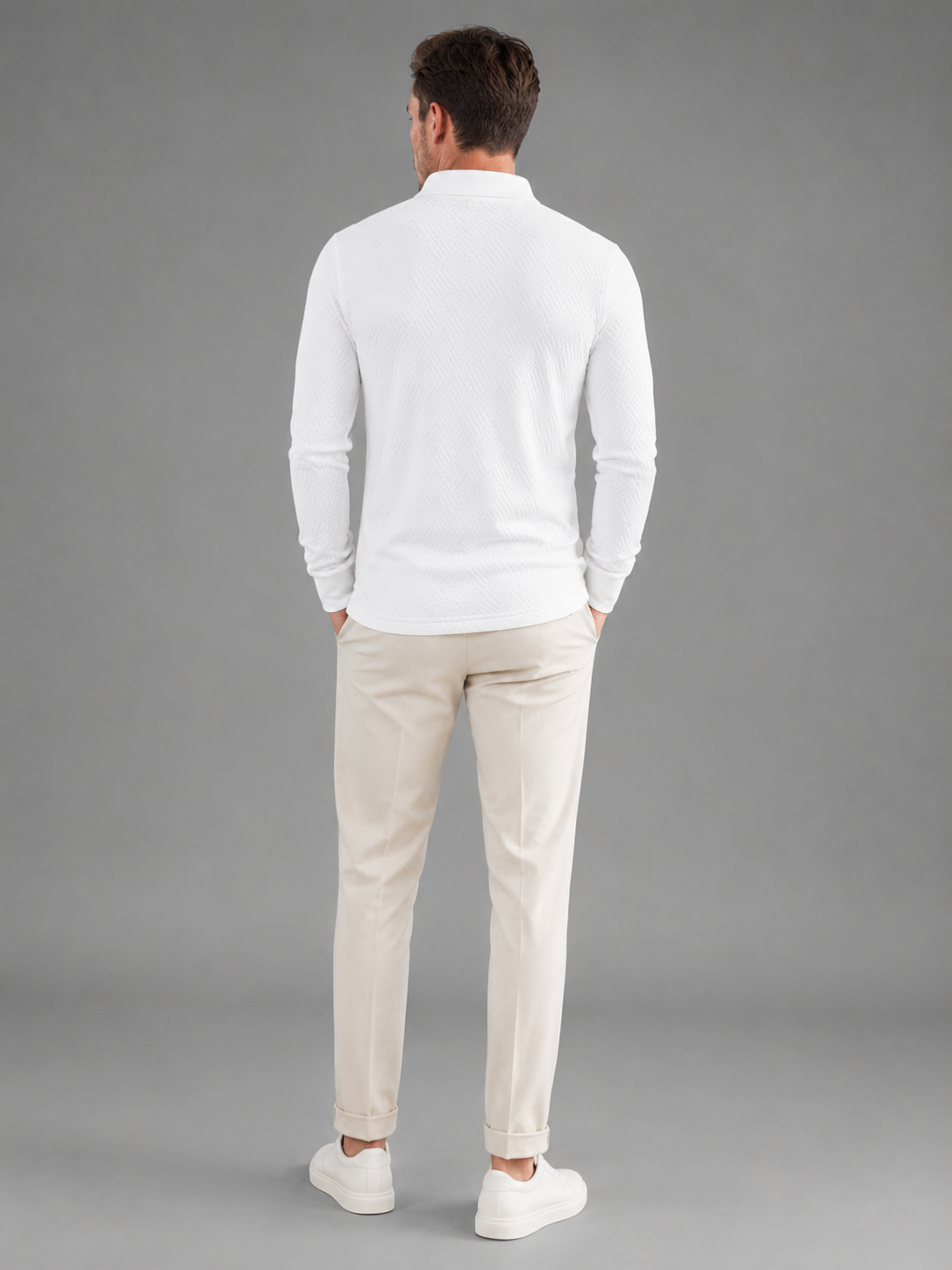 Men's Textured Long Sleeve Knit Polo