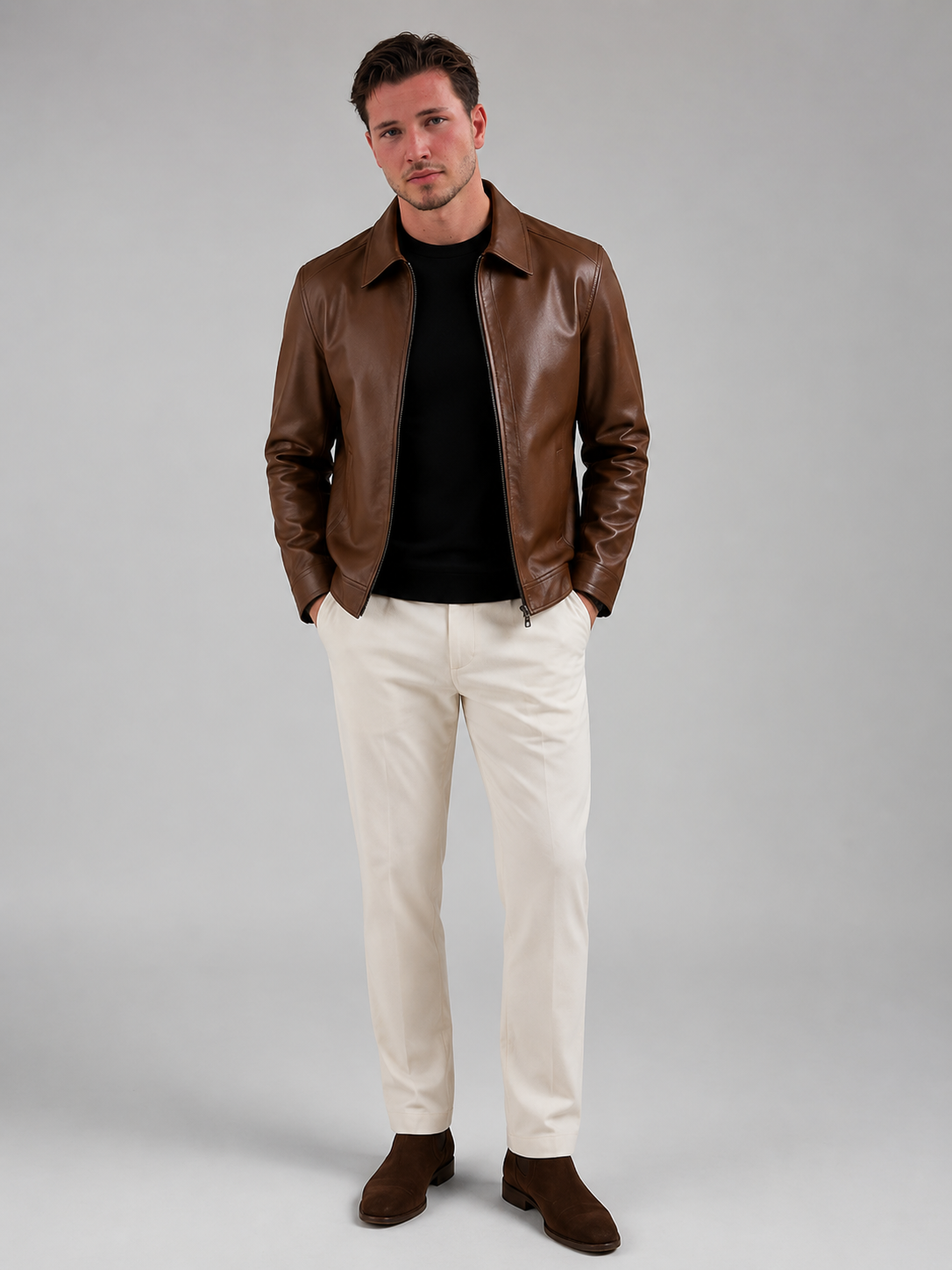 Men's Faux Leather Zip Jacket
