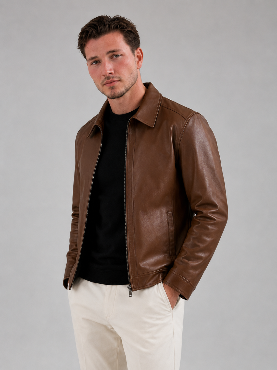 Men's Faux Leather Zip Jacket
