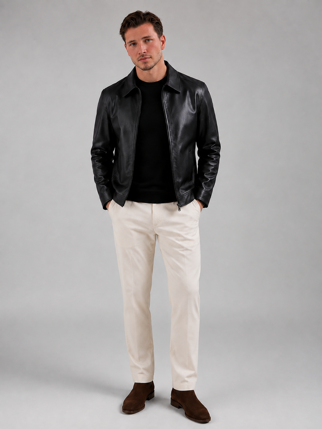 Men's Faux Leather Zip Jacket