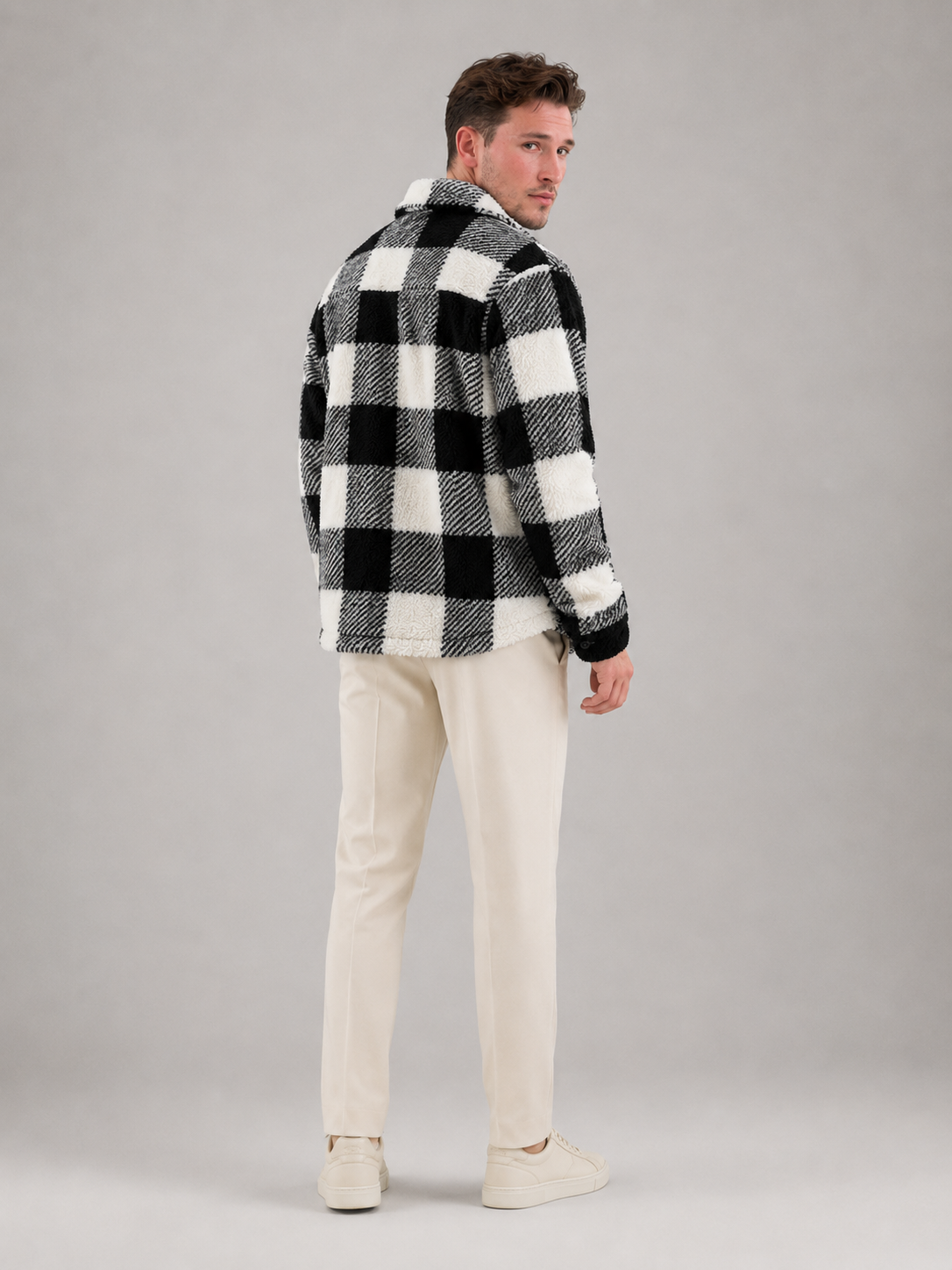 Men's Plaid Teddy Fleece Overshirt