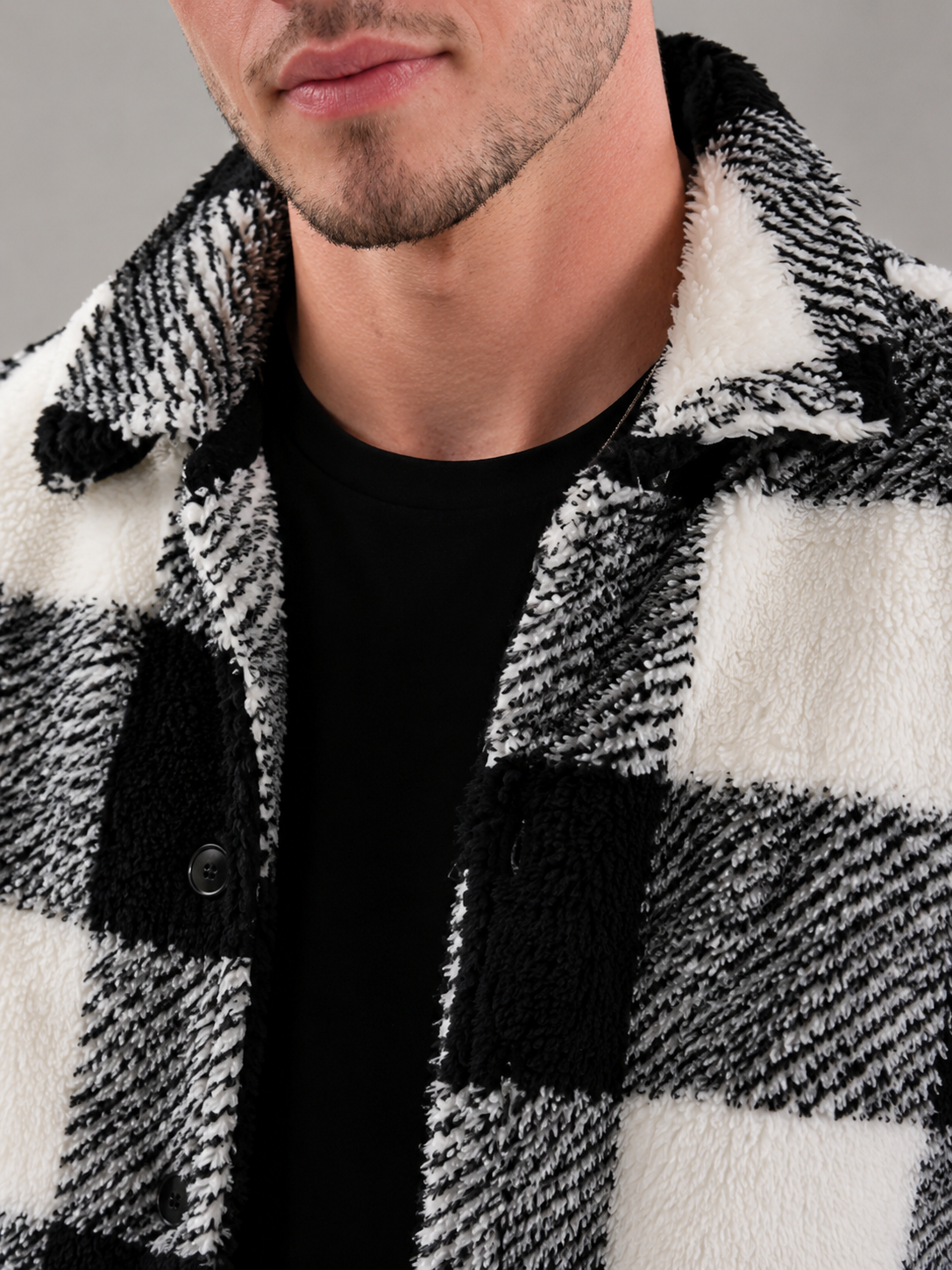 Men's Plaid Teddy Fleece Overshirt