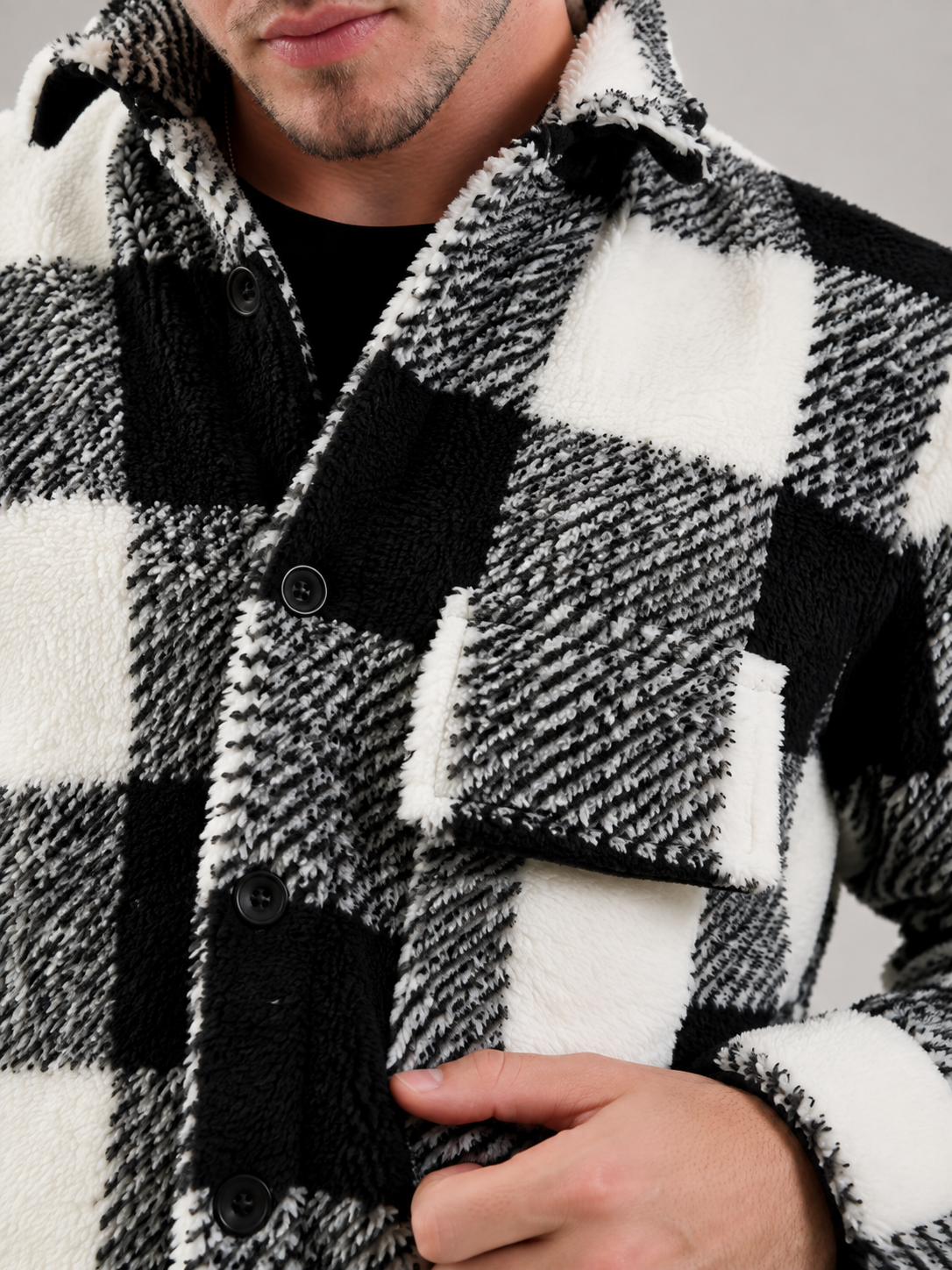 Men's Plaid Teddy Fleece Overshirt
