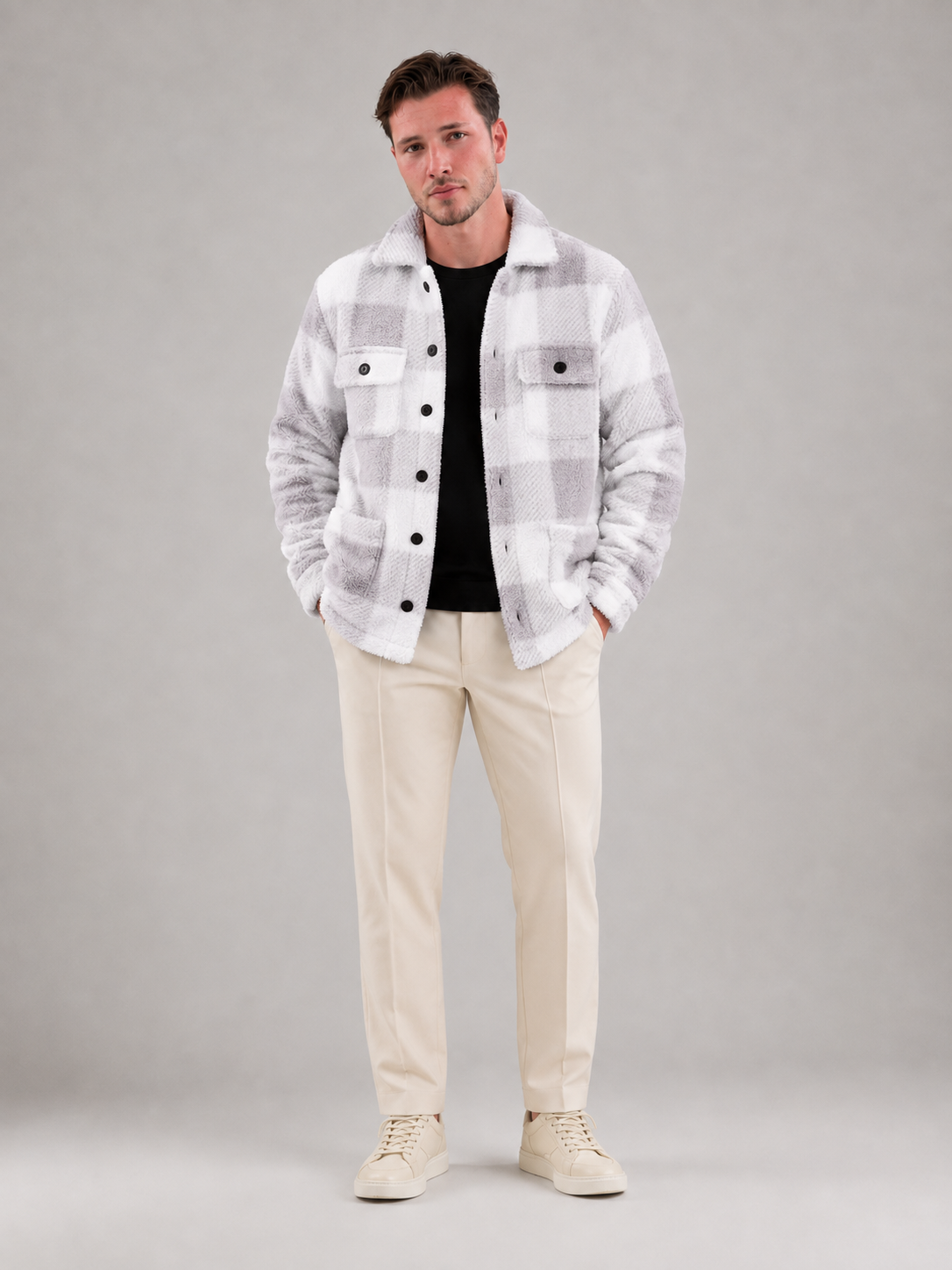 Men's Plaid Teddy Fleece Overshirt