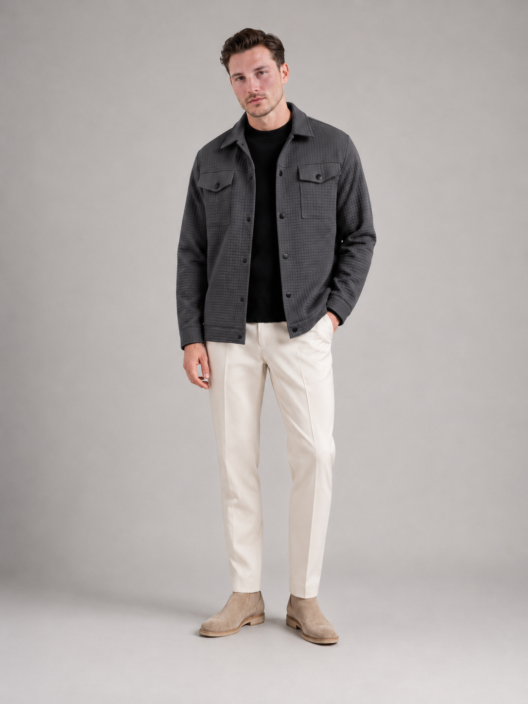 Men's Quilted Waffle Shirt Jacket | Cotton Blend Overshirt