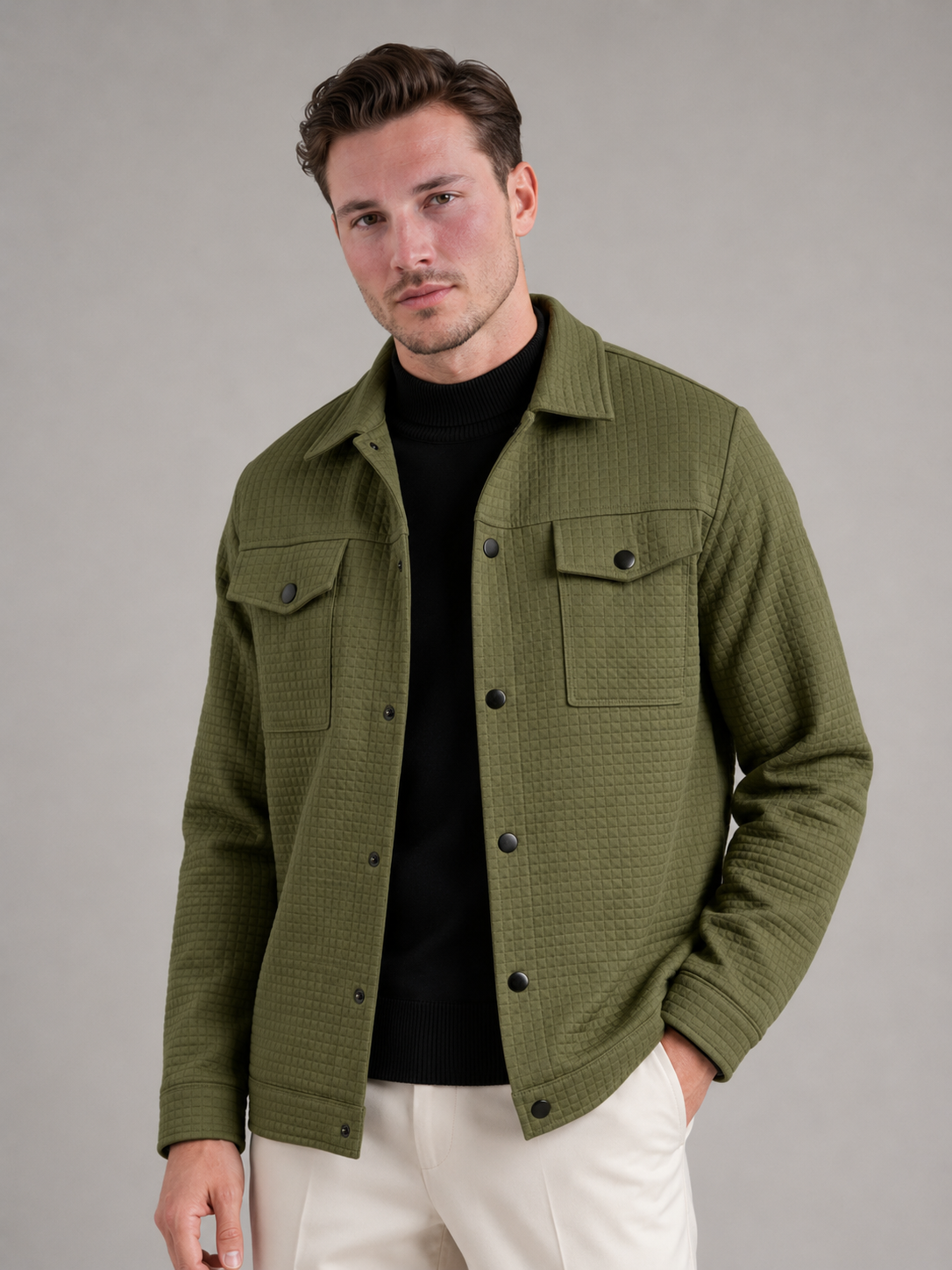 Men's Quilted Waffle Shirt Jacket | Cotton Blend Overshirt