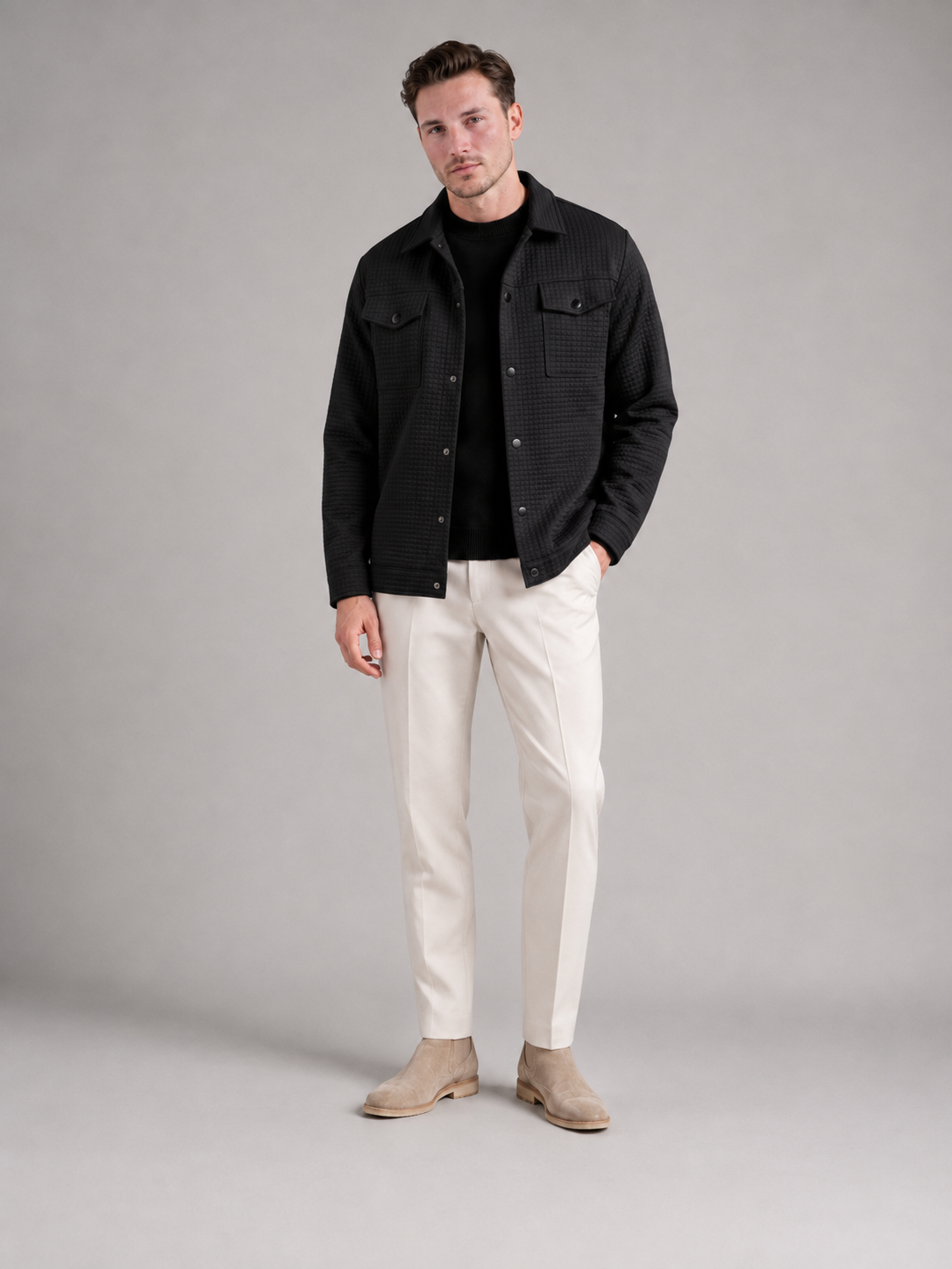 Men's Quilted Waffle Shirt Jacket | Cotton Blend Overshirt