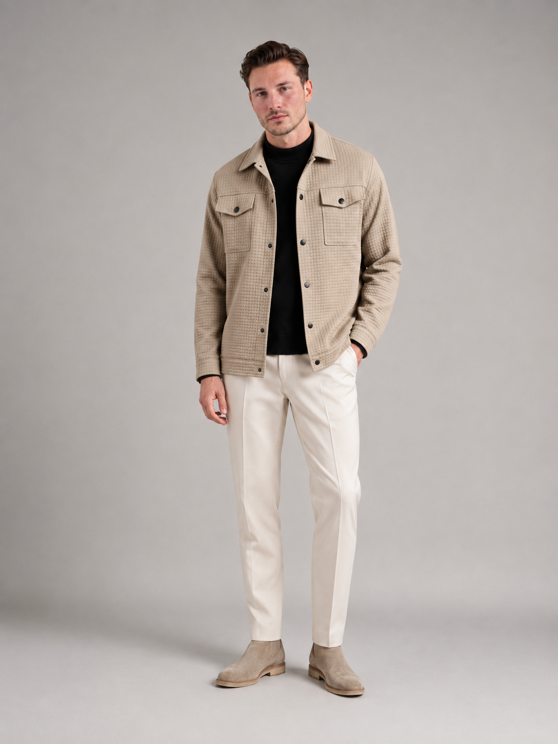 Men's Quilted Waffle Shirt Jacket | Cotton Blend Overshirt