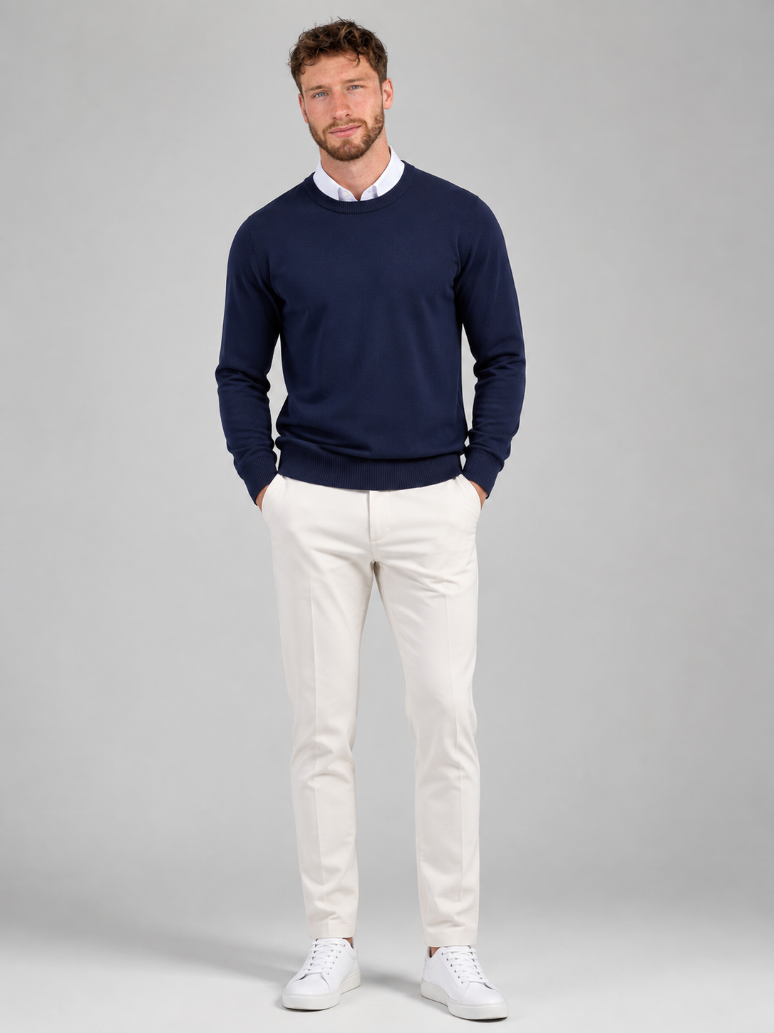 Men's Fine Knit Crew Neck Jumper | Classic Cotton Sweater