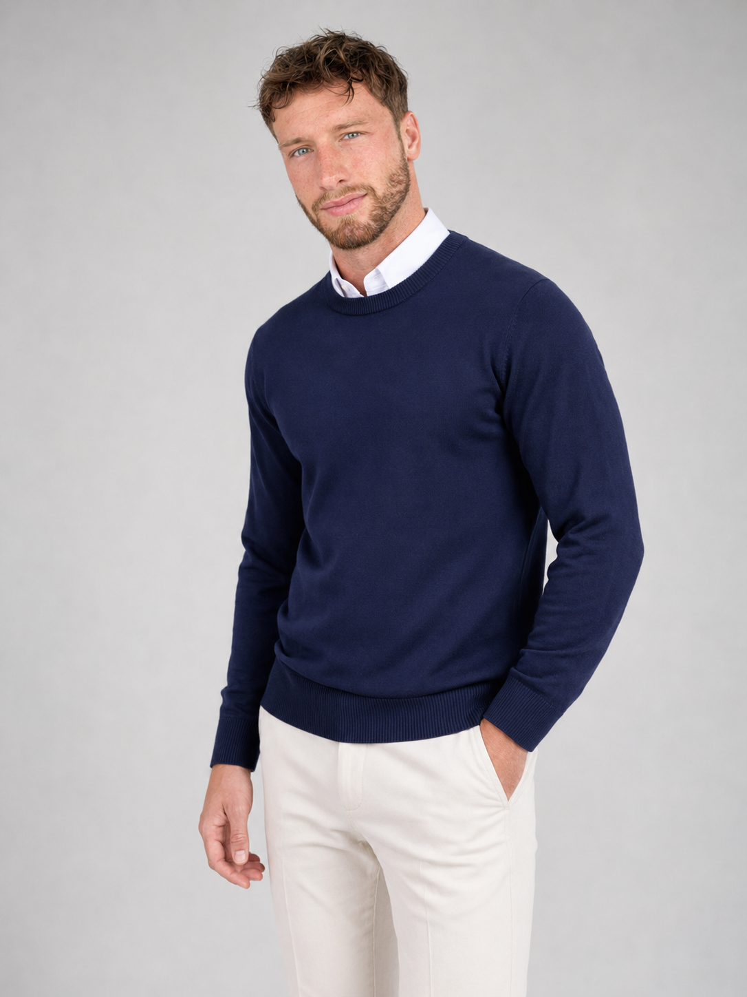 Men's Fine Knit Crew Neck Jumper | Classic Cotton Sweater
